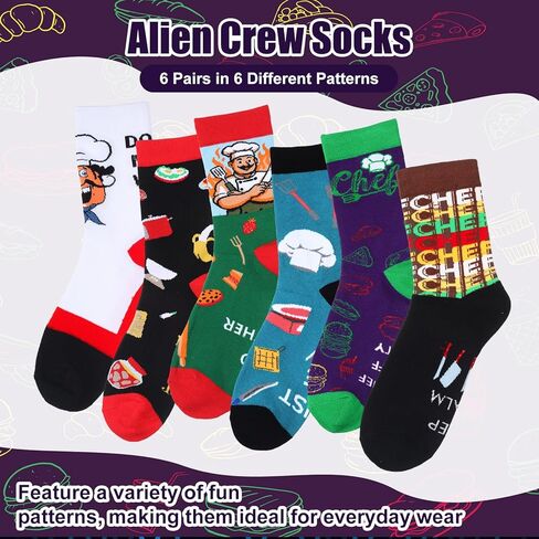 Shihanee 6 Pairs Chef Socks for Men Women Funny Novelty Cooking Occupation Socks for Valentine's Day Cook Lover Baker Gifts in Saudi Arabia
