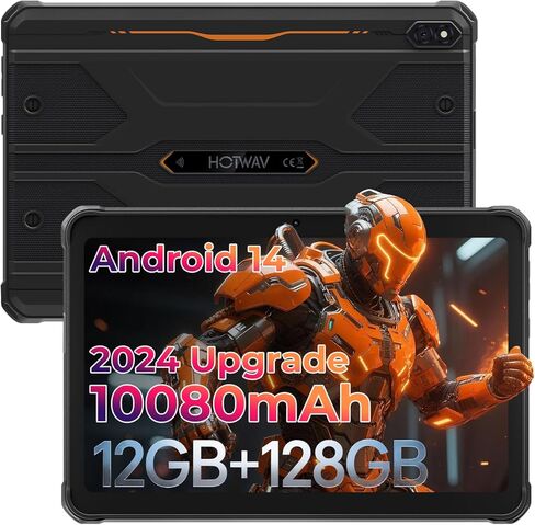 Hotwav R8 Tablet Tablet Android 14-10.1inch HD+ Tabroof المقاومة للماء ، 10800 مللي أمبير في الساعة ، 12 جيجا بايت+ 128 جيجا بايت/TF 1TB ، 13MP+ 5MP الكاميرا في الهواء الطلق ، أوكترا/ثنائي SIM 4G/WLAN 5/IP68 & IP69K/IP69K/FACK/GPS/otg Orange in Kuwait