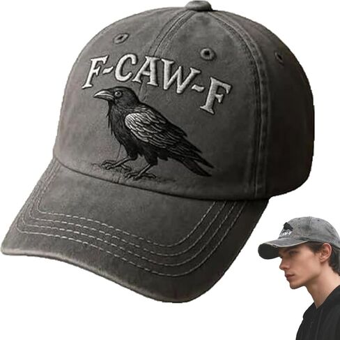 F-Caw-F Crow Hat، Fcawf قبعة الرجال قابل للتعديل خمر قبعة بيسبول، مريحة خمر غسلها النسيج تصميم للجنسين in Kuwait