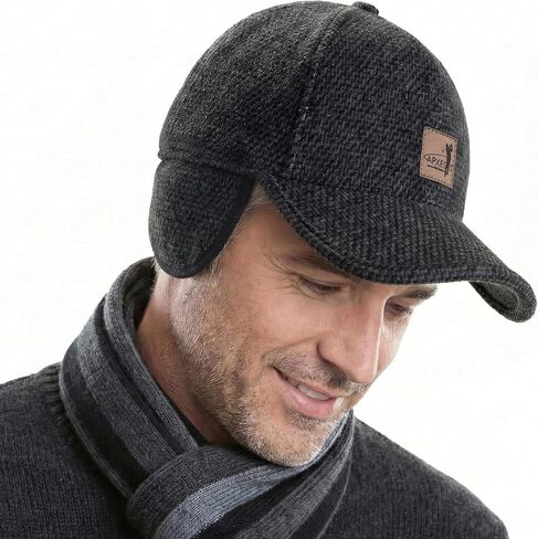 Men's Winter Outdoor Hat with Earflaps, Adjustable Warm Sport Golf Baseball Cap for Men, Thickened Insulated Dad Caps in Saudi Arabia