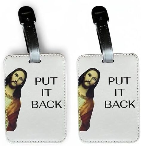 Decorative Novelty Luggage Tag with 'Put It Back' Message, White Faux Leather, Address Card Slot, 2-Pack in Saudi Arabia