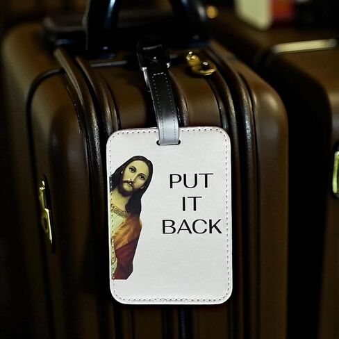 Decorative Novelty Luggage Tag with 'Put It Back' Message, White Faux Leather, Address Card Slot, 2-Pack in Saudi Arabia
