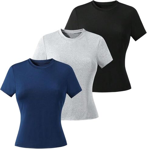 OYOANGLE Girl's 3 Pack Short Sleeve Tshirts Basic Solid Crew Neck Fitted Tee Shirt Summer Casual Tops in Saudi Arabia
