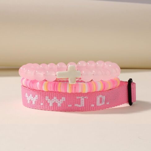 WWJD Cross Beaded Bracelets Set What Would Jesus Do Bracelets Handmade Beads Good Blessing Protection Religious Christian Jewelry for Easter Christmas Mother's Day in Saudi Arabia