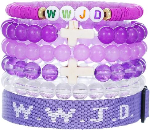 WWJD Cross Beaded Bracelets Set What Would Jesus Do Bracelets Handmade Beads Good Blessing Protection Religious Christian Jewelry for Easter Christmas Mother's Day in Saudi Arabia