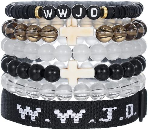 WWJD Cross Beaded Bracelets Set What Would Jesus Do Bracelets Handmade Beads Good Blessing Protection Religious Christian Jewelry for Easter Christmas Mother's Day in Saudi Arabia