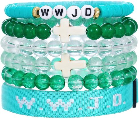 WWJD Cross Beaded Bracelets Set What Would Jesus Do Bracelets Handmade Beads Good Blessing Protection Religious Christian Jewelry for Easter Christmas Mother's Day in Saudi Arabia