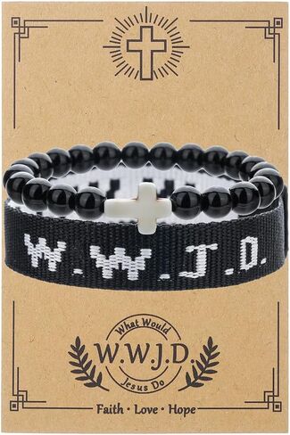 WWJD Cross Beaded Bracelets Set What Would Jesus Do Bracelets Handmade Beads Good Blessing Protection Religious Christian Jewelry for Easter Christmas Mother's Day in Saudi Arabia