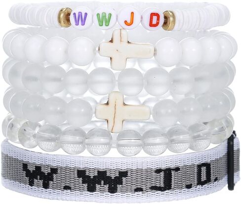 WWJD Cross Beaded Bracelets Set What Would Jesus Do Bracelets Handmade Beads Good Blessing Protection Religious Christian Jewelry for Easter Christmas Mother's Day in Saudi Arabia