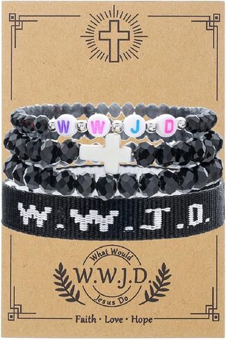 WWJD Cross Beaded Bracelets Set What Would Jesus Do Bracelets Handmade Beads Good Blessing Protection Religious Christian Jewelry for Easter Christmas Mother's Day in Saudi Arabia