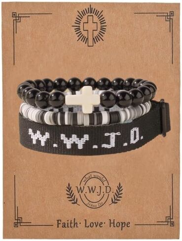 WWJD Cross Beaded Bracelets Set What Would Jesus Do Bracelets Handmade Beads Good Blessing Protection Religious Christian Jewelry for Easter Christmas Mother's Day in Saudi Arabia