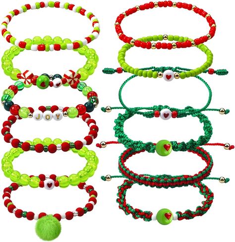 12 Pcs Lime Green and Red Christmas Bracelets Holiday Handmade Jewelry Accessories for Women Personalized Friendship Xmas Party Gift in Saudi Arabia