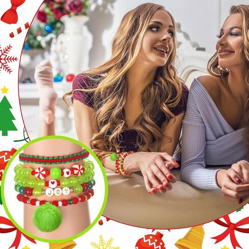 12 Pcs Lime Green and Red Christmas Bracelets Holiday Handmade Jewelry Accessories for Women Personalized Friendship Xmas Party Gift in Saudi Arabia