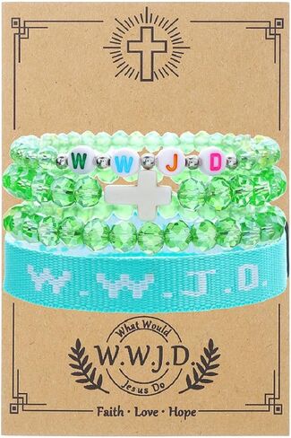 WWJD Cross Beaded Bracelets Set What Would Jesus Do Bracelets Handmade Beads Good Blessing Protection Religious Christian Jewelry for Easter Christmas Mother's Day in Saudi Arabia