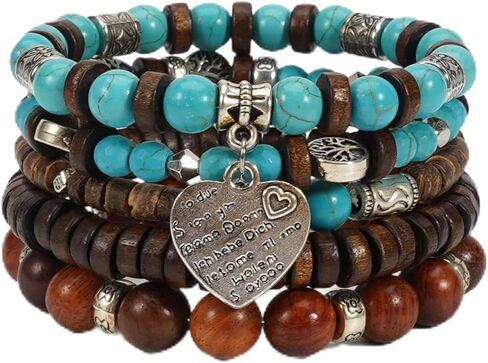 Boho Wooden Beads Bracelets Bohemian Bracelet Stack for Men Women Wood Beaded Bracelet Set in Saudi Arabia