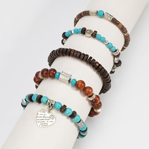 Boho Wooden Beads Bracelets Bohemian Bracelet Stack for Men Women Wood Beaded Bracelet Set in Saudi Arabia