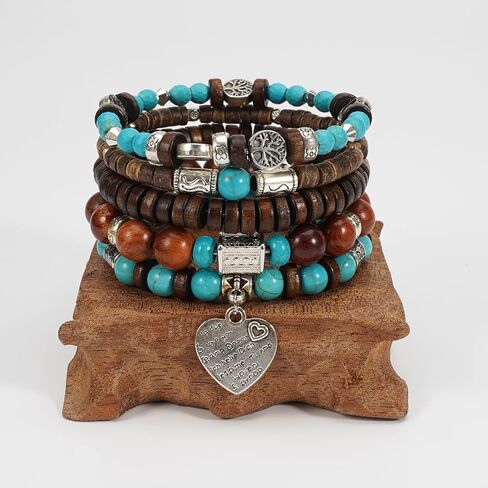 Boho Wooden Beads Bracelets Bohemian Bracelet Stack for Men Women Wood Beaded Bracelet Set in Saudi Arabia