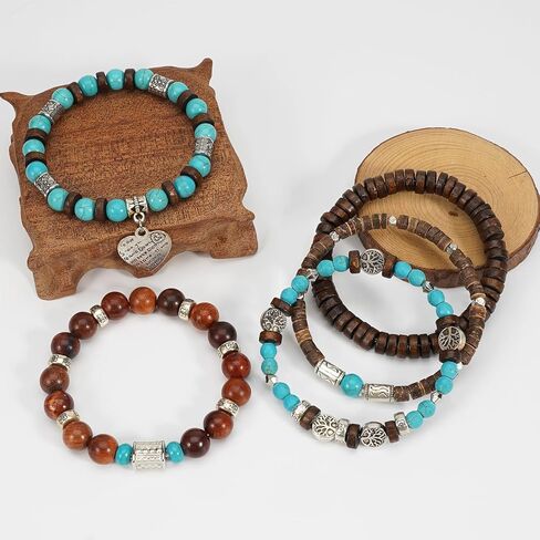 Boho Wooden Beads Bracelets Bohemian Bracelet Stack for Men Women Wood Beaded Bracelet Set in Saudi Arabia