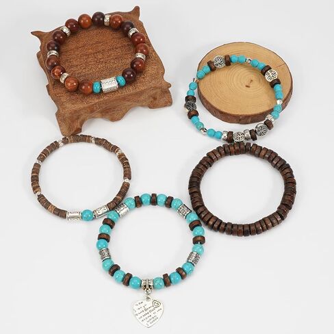 Boho Wooden Beads Bracelets Bohemian Bracelet Stack for Men Women Wood Beaded Bracelet Set in Saudi Arabia