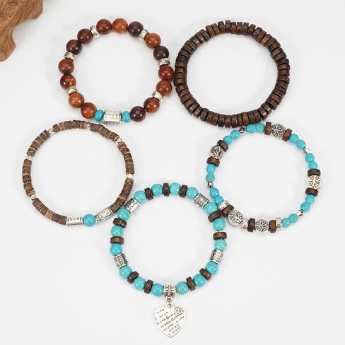 Boho Wooden Beads Bracelets Bohemian Bracelet Stack for Men Women Wood Beaded Bracelet Set in Saudi Arabia
