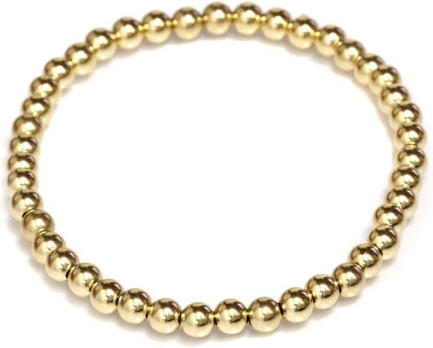 14k Gold Beaded Ball Stretch Bracelet 5 mm Beads 6" to 9" Gift for Women in Saudi Arabia