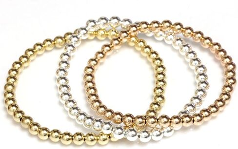 14k Gold Beaded Ball Stretch Bracelet 5 mm Beads 6" to 9" Gift for Women in Saudi Arabia