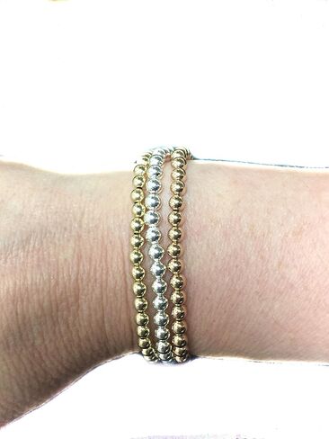14k Gold Beaded Ball Stretch Bracelet 5 mm Beads 6" to 9" Gift for Women in Saudi Arabia