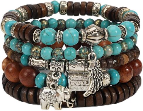 Boho Wooden Beads Bracelets Bohemian Bracelet Stack for Men Women Wood Beaded Bracelet Set in Saudi Arabia