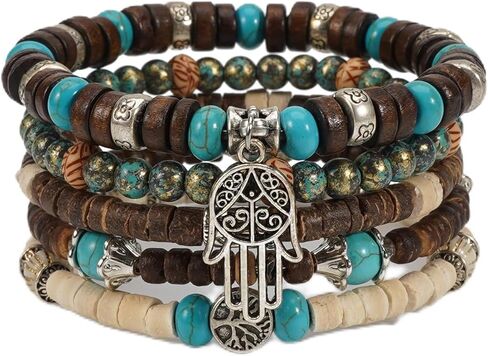 Boho Wooden Beads Bracelets Bohemian Bracelet Stack for Men Women Wood Beaded Bracelet Set in Saudi Arabia