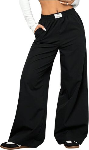 Women's Wide Leg Pants Elastic Waist Baggy Pants Casual Long Trousers Summer Spring Outfits in Kuwait