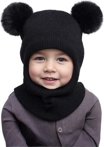 Winter Double-Ball Pullover Cap, for Ear-Protecting Solid Cute Hat in Saudi Arabia
