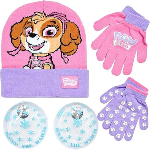 Nicklelodeon Paw Patrol Girls Winter Hat and 2 Pair Mittens or Gloves (Age 2-7), Size Age 4-7, Paw Patrol Reversible Glove with Handwarmers in Saudi Arabia