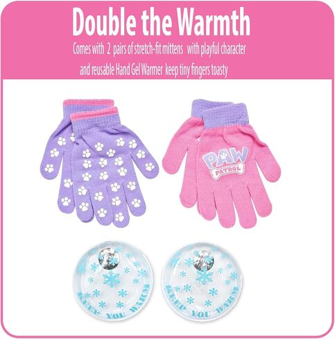 Nicklelodeon Paw Patrol Girls Winter Hat and 2 Pair Mittens or Gloves (Age 2-7), Size Age 4-7, Paw Patrol Reversible Glove with Handwarmers in Saudi Arabia
