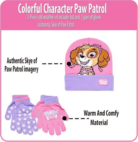 Nicklelodeon Paw Patrol Girls Winter Hat and 2 Pair Mittens or Gloves (Age 2-7), Size Age 4-7, Paw Patrol Reversible Glove with Handwarmers in Saudi Arabia