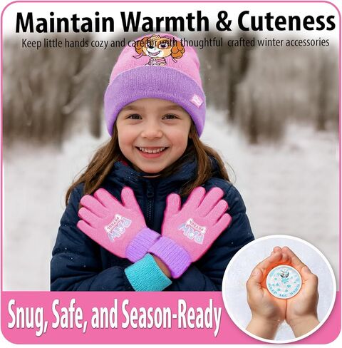 Nicklelodeon Paw Patrol Girls Winter Hat and 2 Pair Mittens or Gloves (Age 2-7), Size Age 4-7, Paw Patrol Reversible Glove with Handwarmers in Saudi Arabia