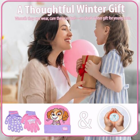 Nicklelodeon Paw Patrol Girls Winter Hat and 2 Pair Mittens or Gloves (Age 2-7), Size Age 4-7, Paw Patrol Reversible Glove with Handwarmers in Saudi Arabia