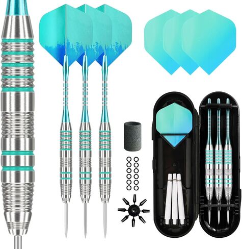 Professional Steel Tip Darts Metal Tip Set with Extra 3 Dart Flights,3 Replace Plastic Shaft + Rubber O'Rings + Extra Flights + Dart Sharpene in Kuwait