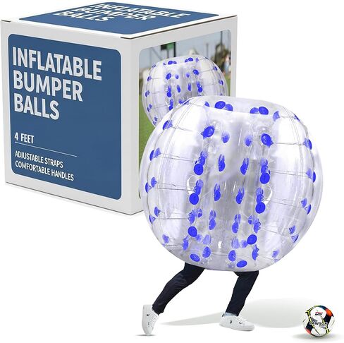 Houseables Human Bubble Ball, Human Hamster Ball, 5FTx4FT, Zorb Ball, Bumper Balls for Adults & Kids, Giant Hamster Ball for Humans, Bubble Soccer, Inflatable Balls to Get Inside, Blue & Clear, 1 Pack in Kuwait