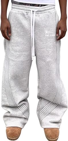Double Waisted Sweatpants Men Y2k Wide Leg Baggy Pants Drawstring Waist Jogges Sweatpants in Saudi Arabia