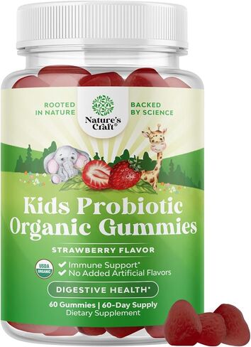 USDA Organic Kids Probiotic Gummies - Gut Bacteria Probiotics for Digestive Health & Stomach Relief - Gentle 2.5B CFU Kids Immune Support & Gut Heath Supplement - Vegan & Non-GMO Chews - 60 Count in Saudi Arabia