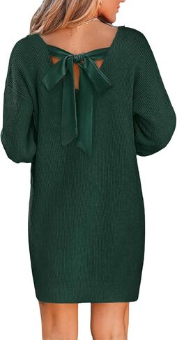 CUPSHE Womens Long Sleeve Sweater Dress V Neck Loose Fit Ribbed Knit Pullover Mini Dress Fall Outfit in Saudi Arabia