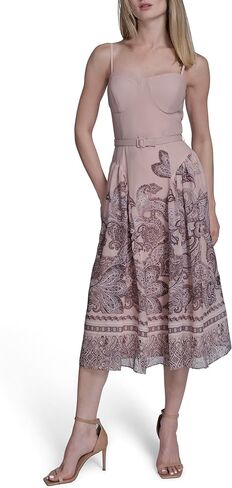 BCBG Womens Sleeveless Sweatheart Neck Belted Fit & Flare Midi Dress in Saudi Arabia