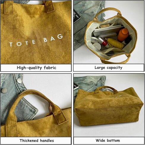 Suede Bag for Women, Large Solid Faux Suede Tote Bag Trendy Vintage Top Handle Handbag for Work Travel in Saudi Arabia