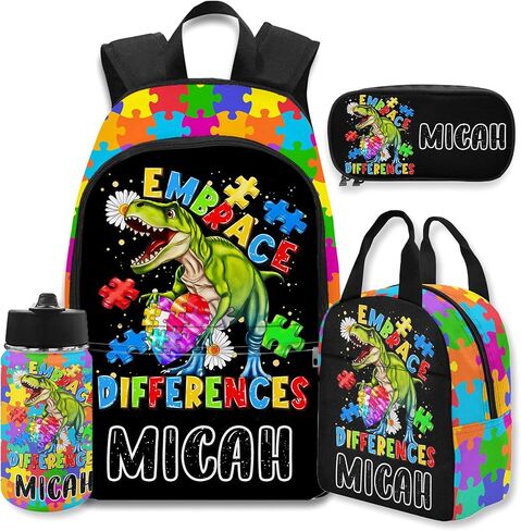 Back to School Gifts for Autistic Kids, Custom Backpack for Boys & Girls, Autism Awareness Personalized Name Toddler Backpack, 17.7 In, Waterproof Bookbag for Preschool Kindergarten Middle School in Saudi Arabia