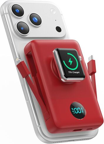 Magnetic Portable Charger 10800mAh with Built-in Cables, 6-in-1 Wireless Power Bank with iWatch Charger, 20W PD Fast Charging USB C Battery Pack for iPhone 16/15/14/13/12, Apple Watch(Blue) in Saudi Arabia