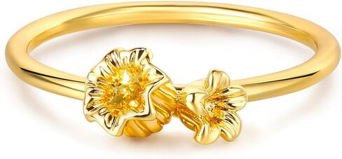 Women 14K Gold Birth Flower Rings 12 Months Thin Band Simple Stack Finger Jewelry in 3 Size in Saudi Arabia