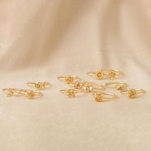 Women 14K Gold Birth Flower Rings 12 Months Thin Band Simple Stack Finger Jewelry in 3 Size in Saudi Arabia