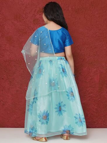 ملابس AJ DEZINES للأطفال الهندية العرقية من مزيج الحرير الأورجانزا المطبوع بالزهور من Lehenga Choli للفتيات in Kuwait