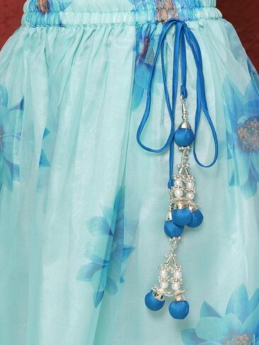 ملابس AJ DEZINES للأطفال الهندية العرقية من مزيج الحرير الأورجانزا المطبوع بالزهور من Lehenga Choli للفتيات in Kuwait