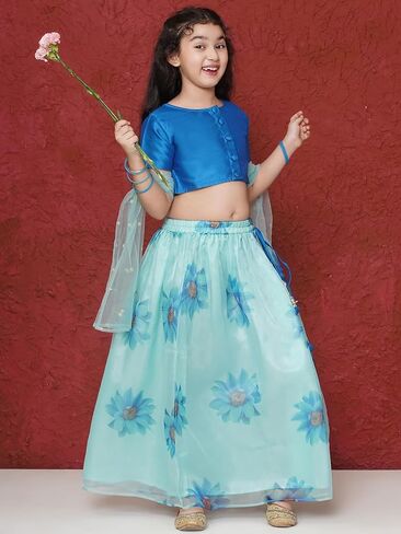 ملابس AJ DEZINES للأطفال الهندية العرقية من مزيج الحرير الأورجانزا المطبوع بالزهور من Lehenga Choli للفتيات in Kuwait
